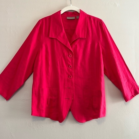 Kim Rogers Women's Casual Button Up Blazer 3/4 Sleeve 100% Linen Pink Size 12 - Picture 1 of 11